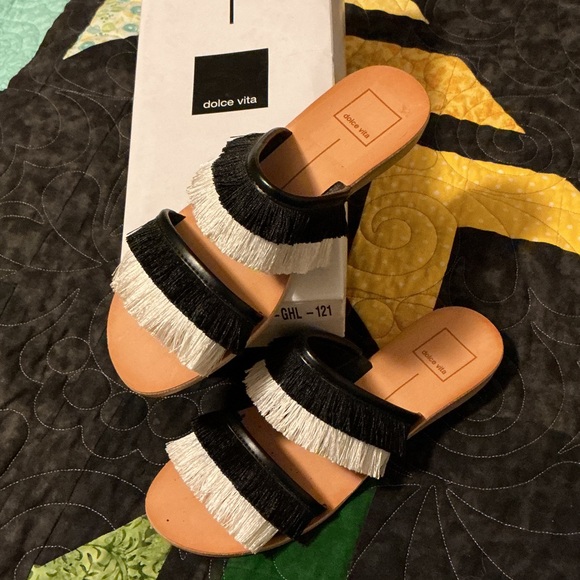 Dolce Vita Shoes - Dolce Vita Fringe Black and White Sandals